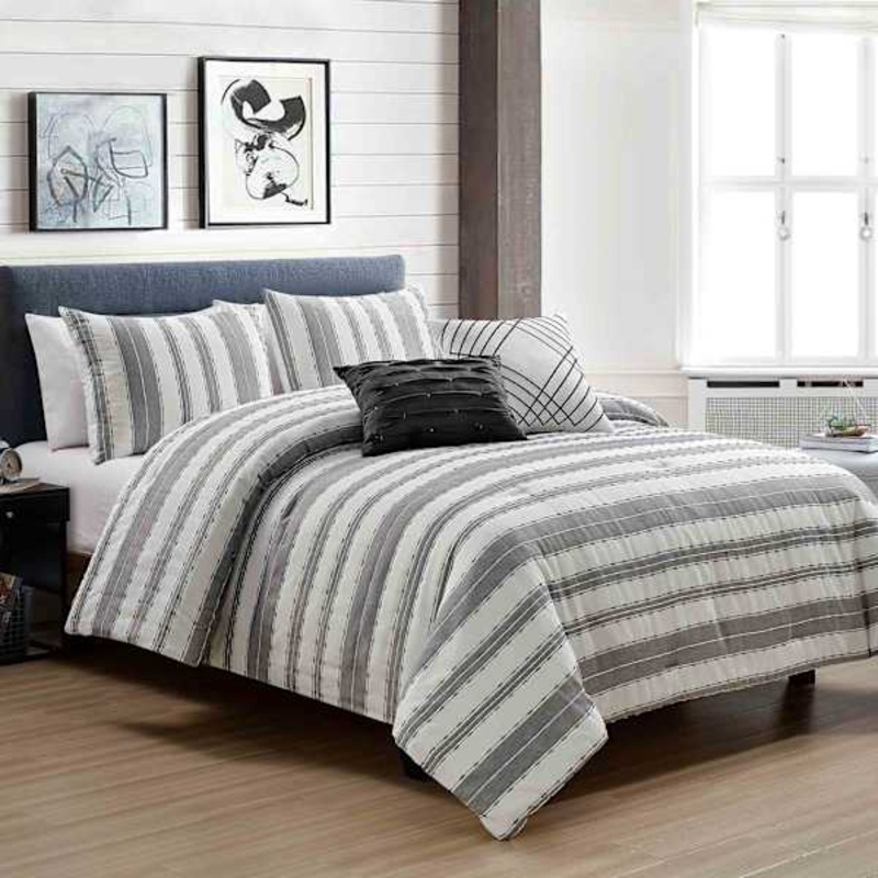5-Piece Tucson Grey & White Jacquard Striped Comforter Set, King