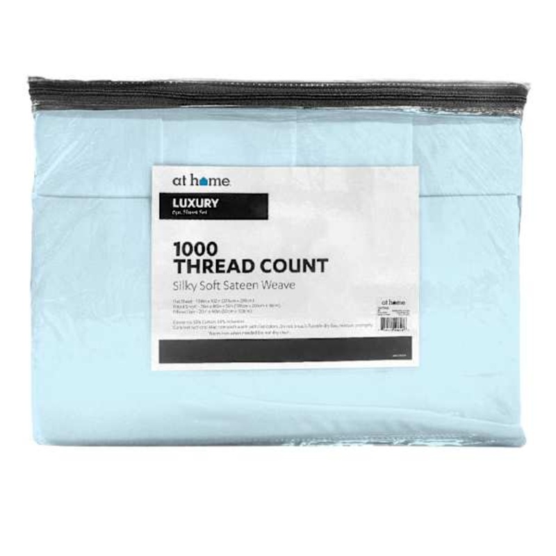 6-Piece Baby Blue 1000 Thread Count Cotton Blend Sateen Sheet Set, King