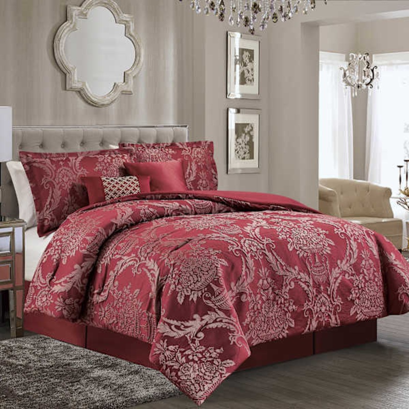 6-Piece Bellmead Red Jacquard Comforter Set, King