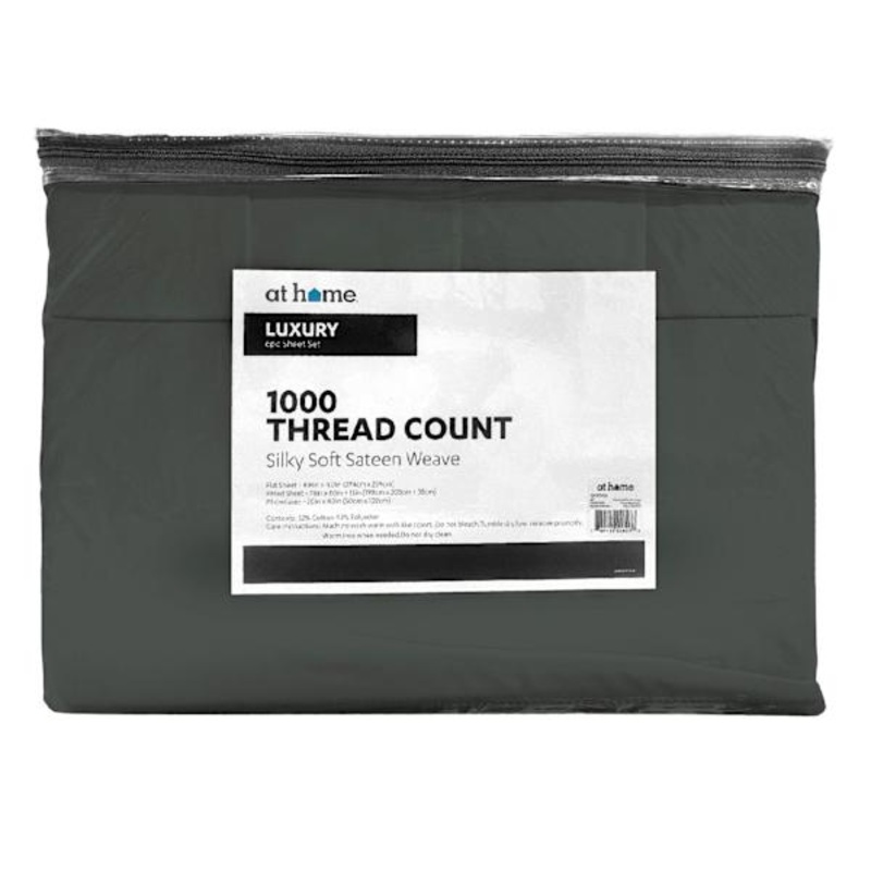 6-Piece Charcoal Grey 1000 Thread Count Cotton Blend Sateen Sheet Set, King