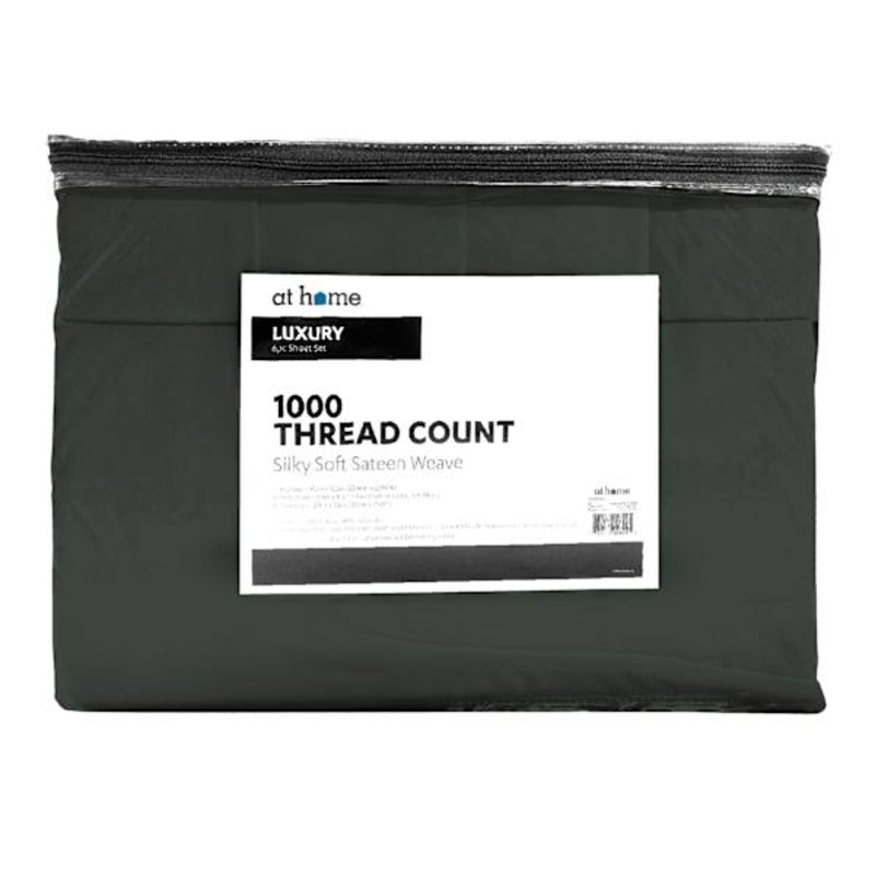 6-Piece Charcoal Grey 1000 Thread Count Luxury Sateen Sheet Set, Queen