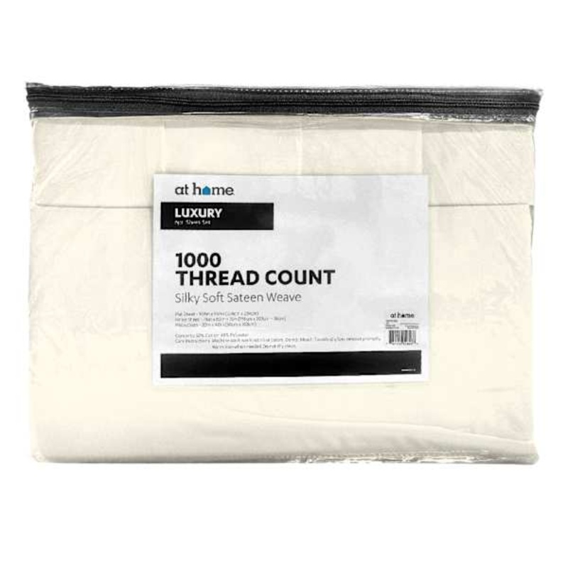 6-Piece Egret White 1000 Thread Count Cotton Blend Sateen Sheet Set, King