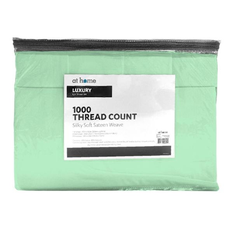 6-Piece Green 1000 Thread Count Sateen Sheet Set, Queen