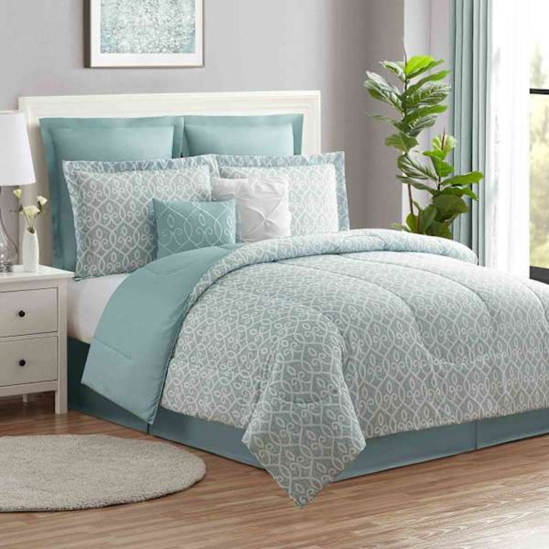 6-Piece Jenna Aqua Lattice Essential Comforter Set, Twin