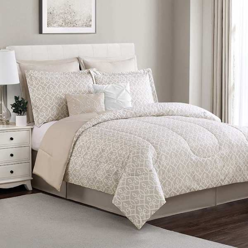 6-Piece Jenna Natural Lattice Print Essential Comforter Set, Twin