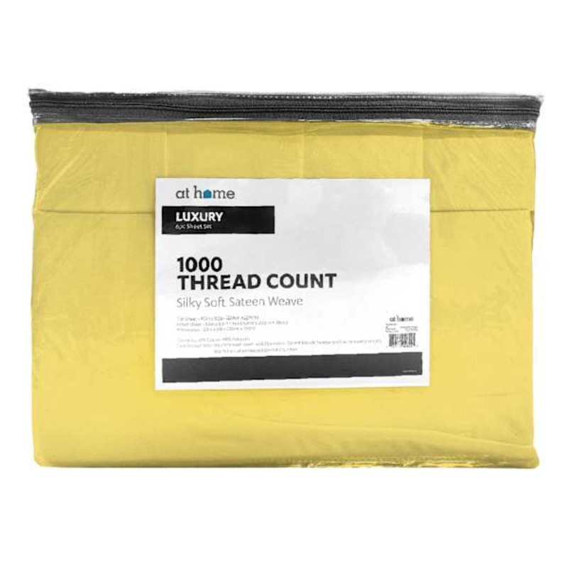 6-Piece Jojoba Yellow 1000 Thread Count Cotton Blend Sateen Sheet Set, Queen