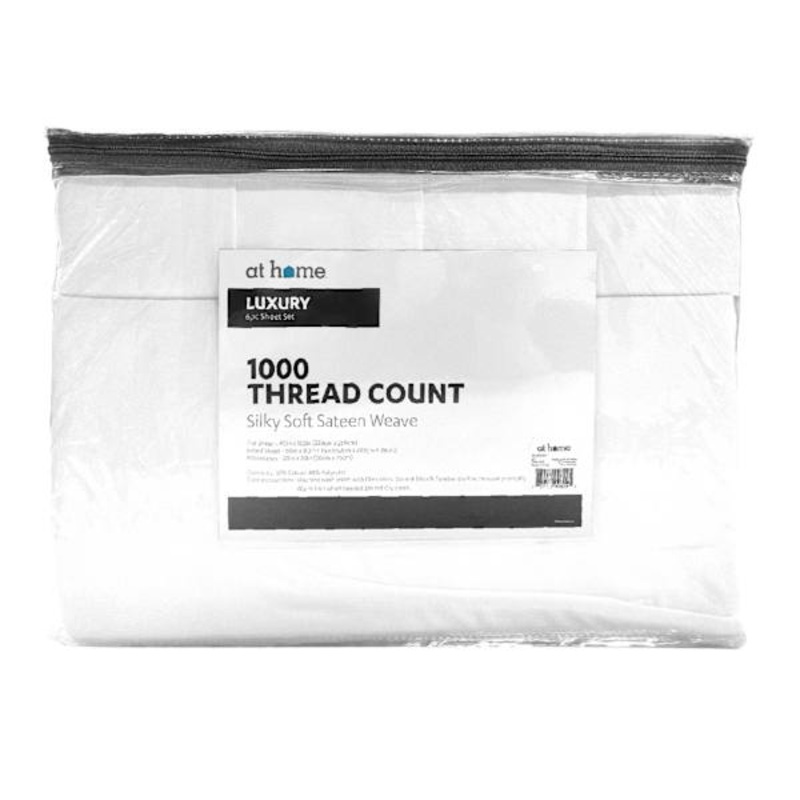 6-Piece White 1000 Thread Count Cotton Blend Sateen Sheet Set, Queen