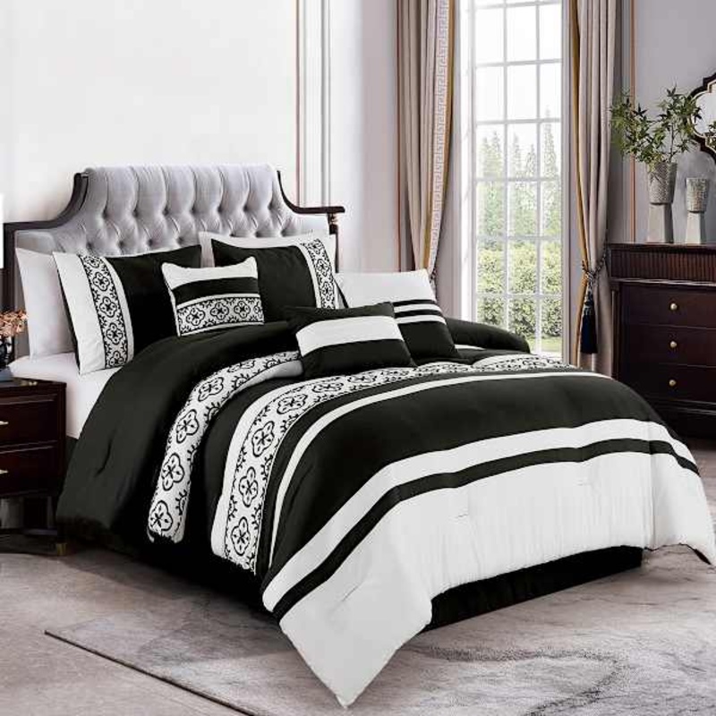 7-Piece Berat Black & White Comforter Set, Queen