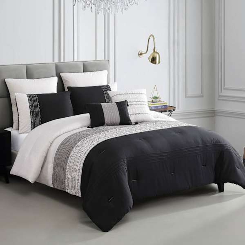7-Piece Berwin Grey & Black Comforter Set, Full/Queen
