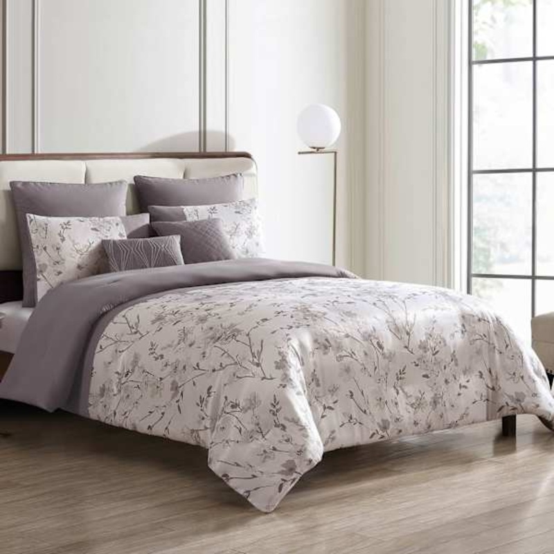 7-Piece Cayson Neutral Floral Comforter Set, Full/Queen
