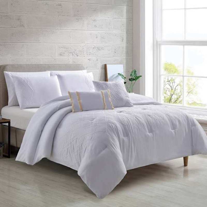 7-Piece Dabi White Comforter Set, Queen
