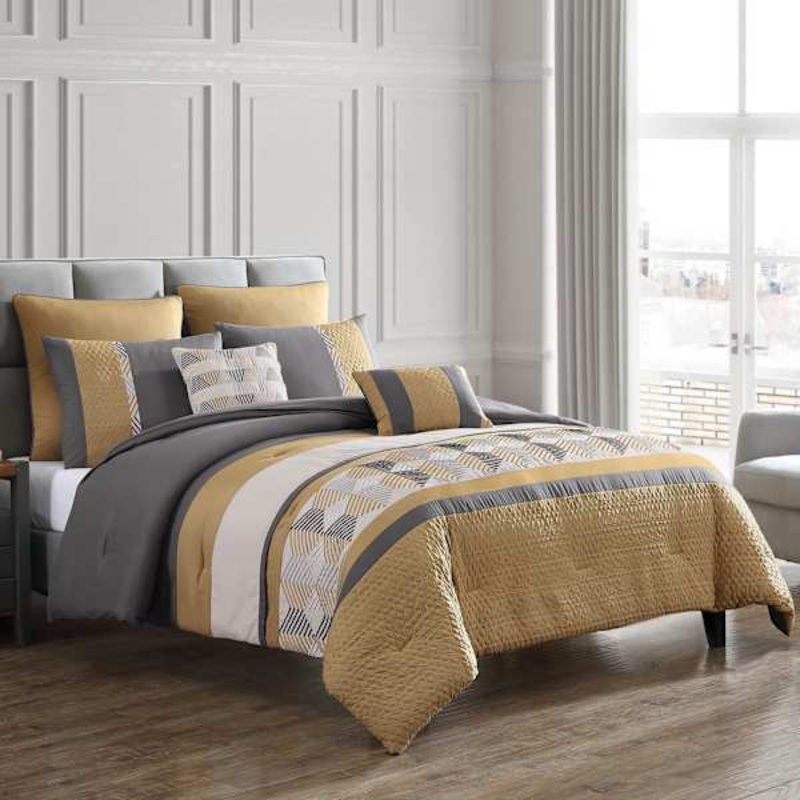7-Piece Davin Yellow & Grey Comforter Set, Full/Queen