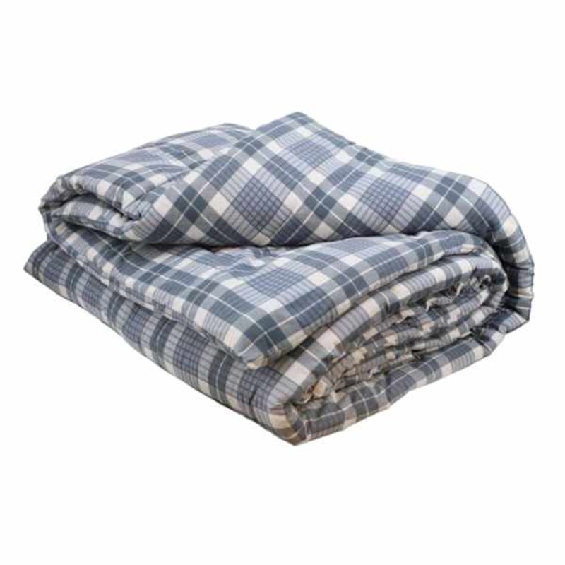 3-Piece Blue Plaid Flannel Printed Cotton Comforter Set, King