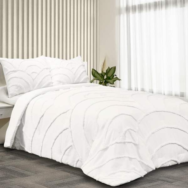 3-Piece White Tufted Comforter Set, King