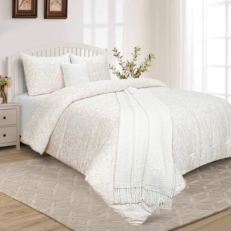 5-Piece Lotus Floral Printed Comforter Set, Full/Queen