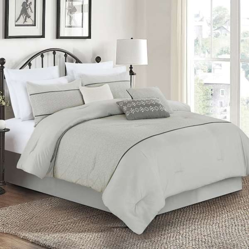 7-Piece Grey Embellished Geo Comforter Set, Queen