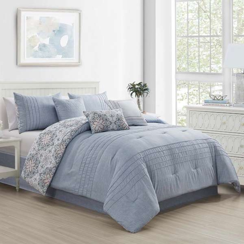 7-Piece Ivey Blue Comforter Set, King