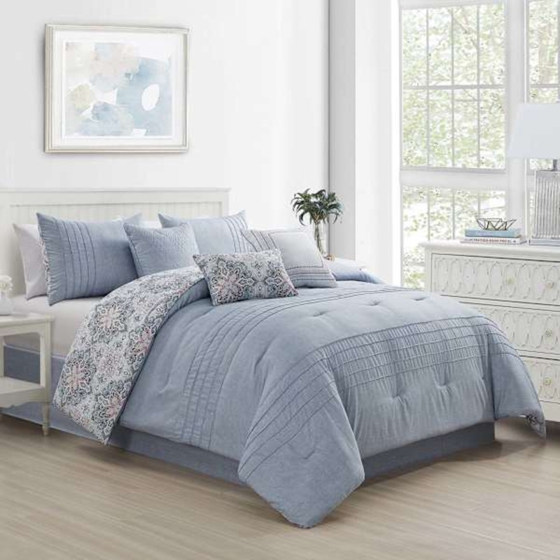 7-Piece Ivey Blue Comforter Set, Queen