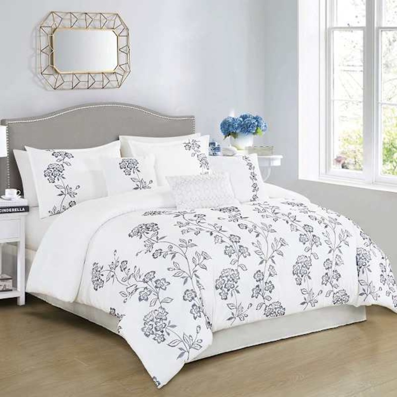 7-Piece Josephine White Floral Design Comforter Set, King