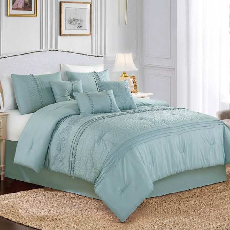 7-Piece Maggie Blue Comforter Set, Queen