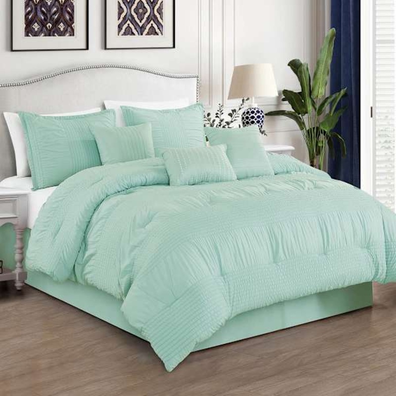 7-Piece Mariah Blue Comforter Set, Queen