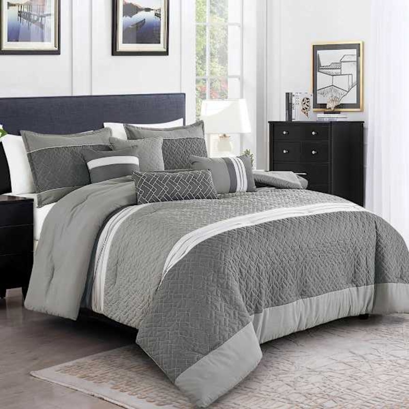 7-Piece Parker Grey Striped Comforter Set, King