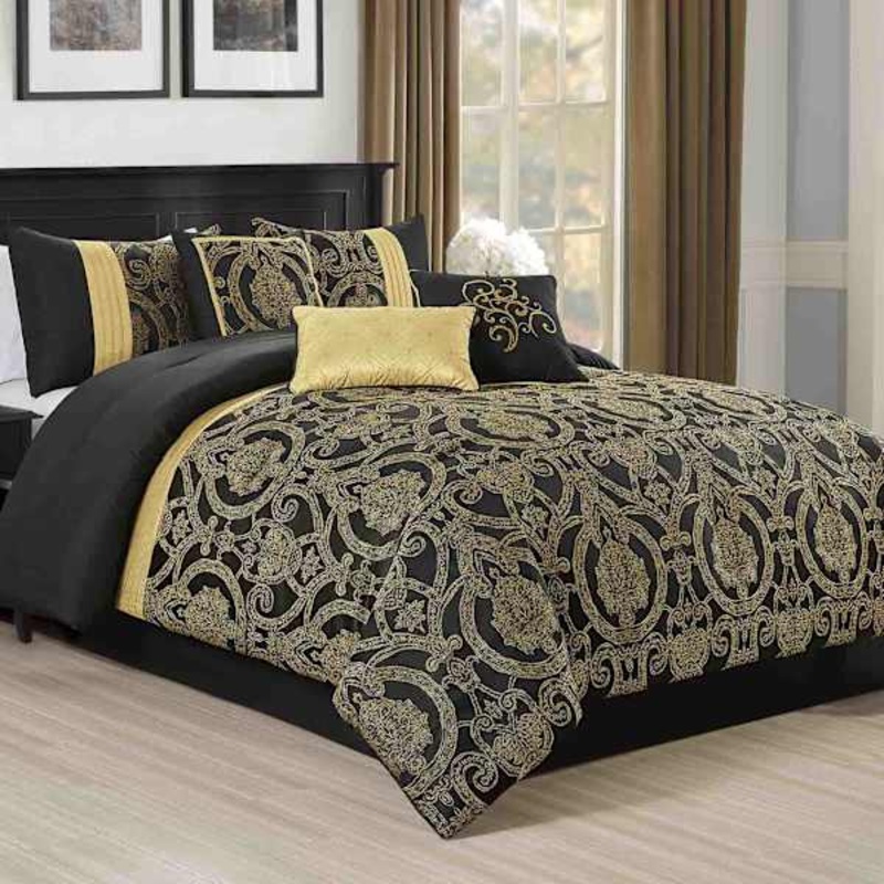 7-Piece Wayland Black & Yellow Comforter Set, Queen