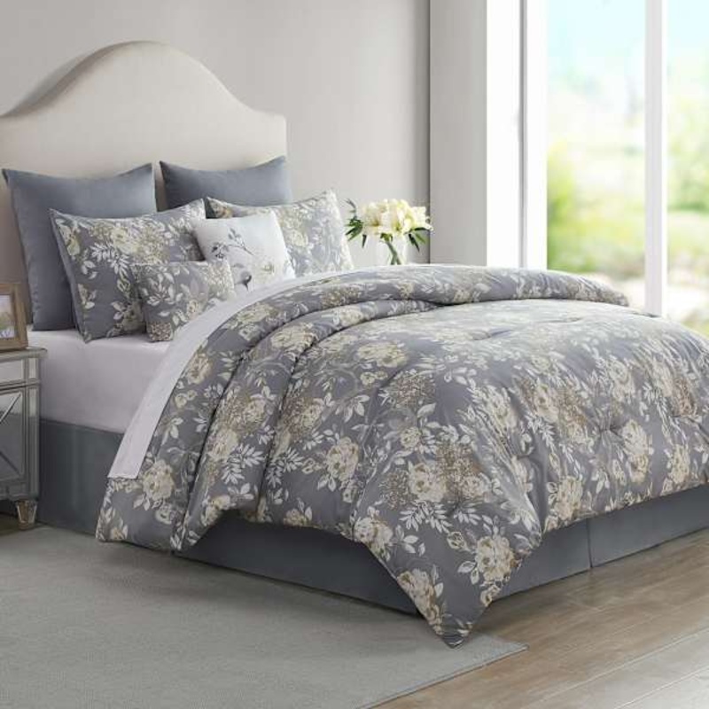 8-Piece Akiro Grey Essential Comforter Set, Queen