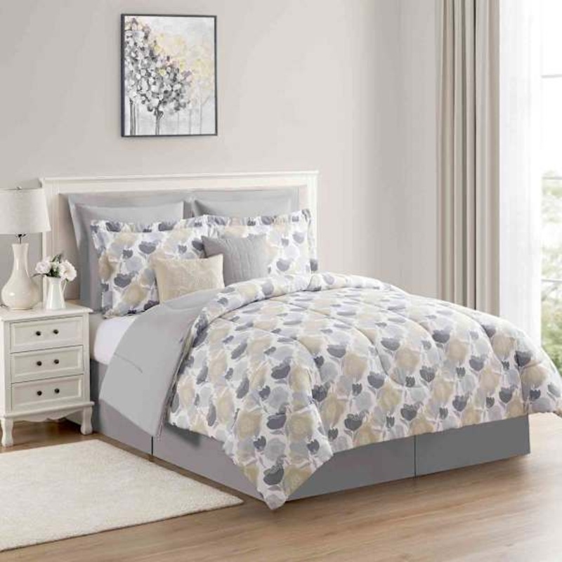 8-Piece Amelia Neutral Print Essential Comforter Set, Queen