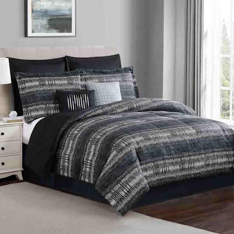 8-Piece Black Striped Essential Comforter Set, King