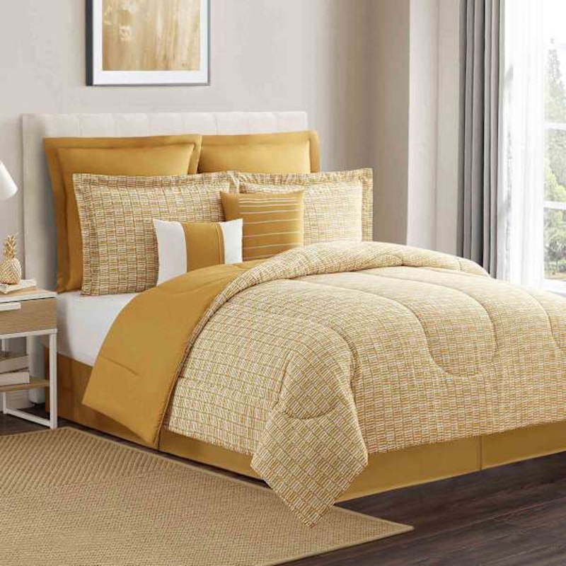8-Piece Casey Gold Essential Comforter Set, Queen