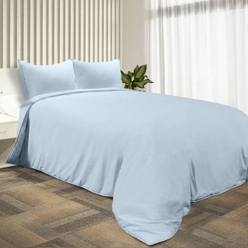 3-Piece Blue Washed Cotton Percale Comforter Set, Full/Queen