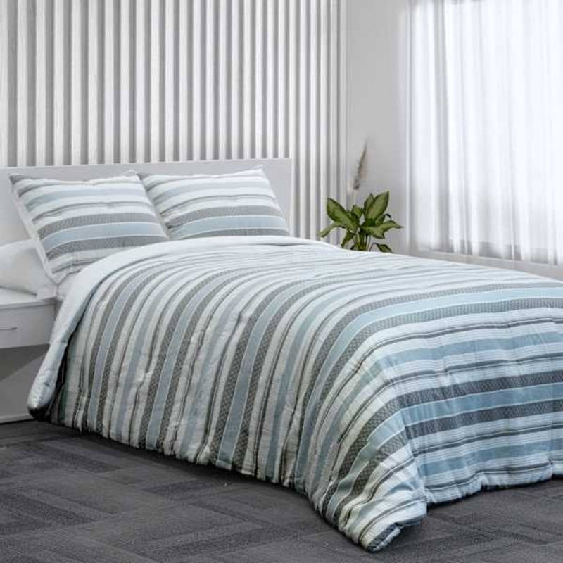 3-Piece Blue & White Striped Comforter Set, King