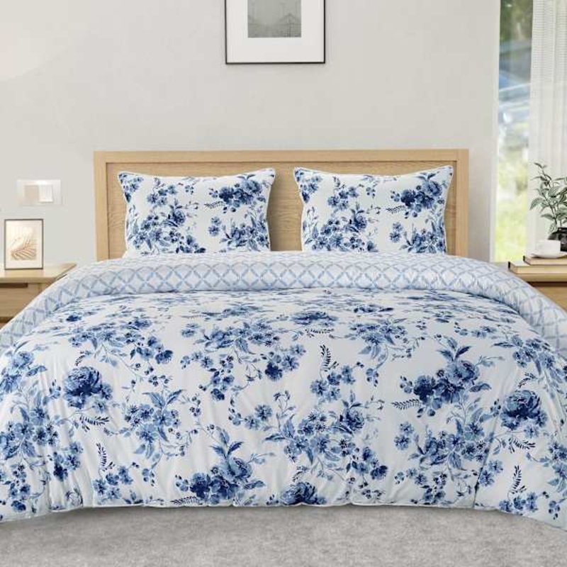 3-Piece Floral Printed Cotton Percale Comforter Set, King