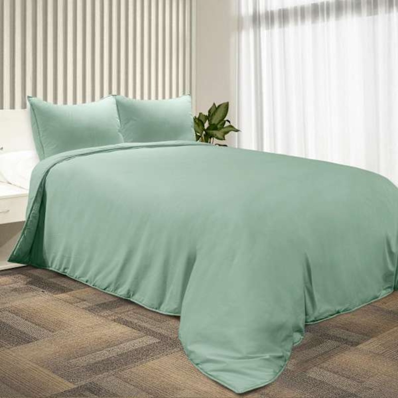 3-Piece Green Washed Cotton Percale Comforter Set, King