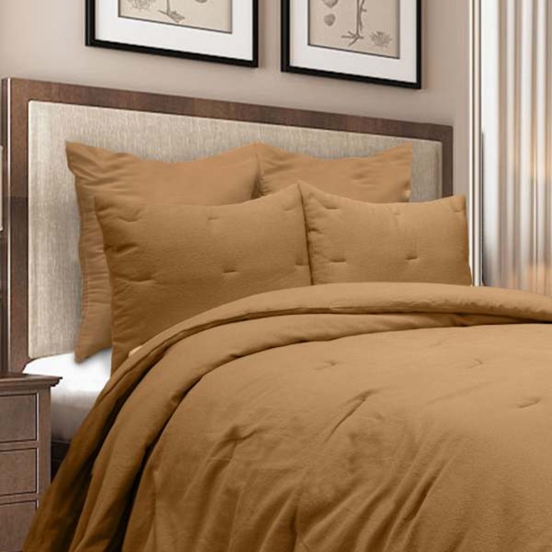 3-Piece Light Brown Cotton Comforter Set, King