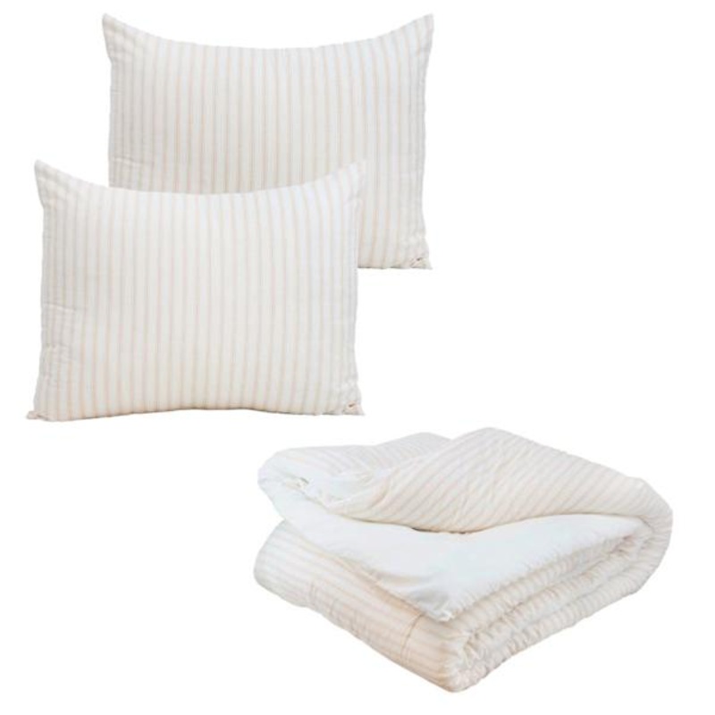 3-Piece Light Brown Striped Comforter Set, King