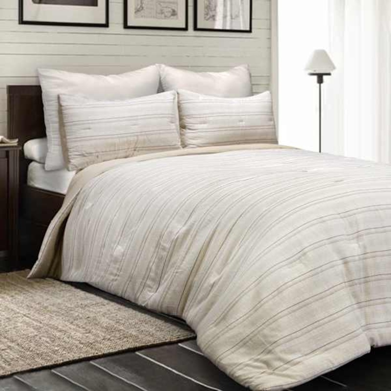 3-Piece Neutral Yarn Dye Striped Comforter Set, King