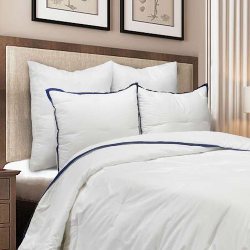 3-Piece White Cotton Hotel Border Comforter Set, Full/Queen