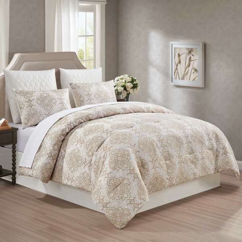 6-Piece Neutral Jacquard Comforter Set, Full/Queen
