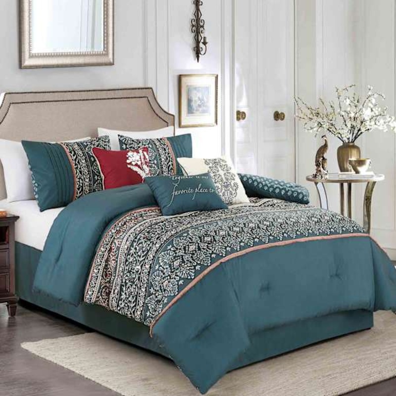 7-Piece Julie Blue Comforter Set, Queen
