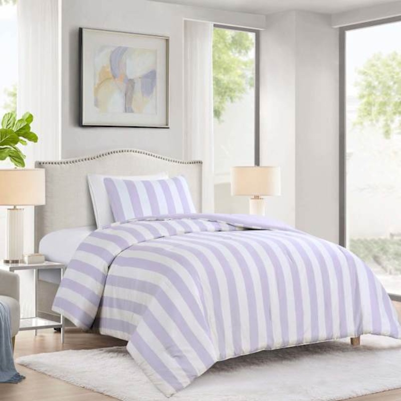 Tiny Dreamers 2-Piece Purple Cabana Stripe Comforter Set, Twin/Twin XL