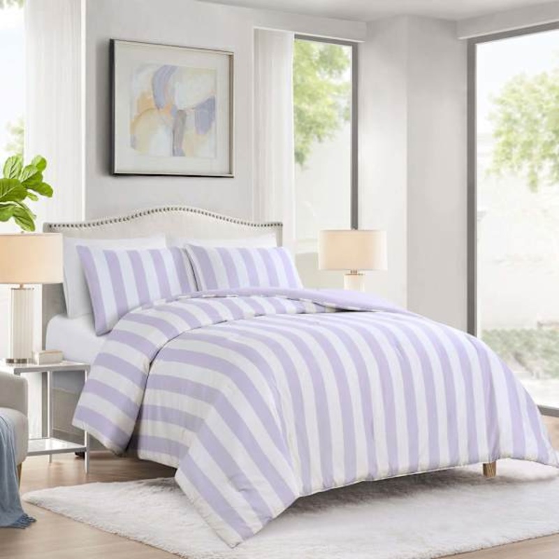 Tiny Dreamers 3-Piece Purple Cabana Stripe Comforter Set, Full/Queen