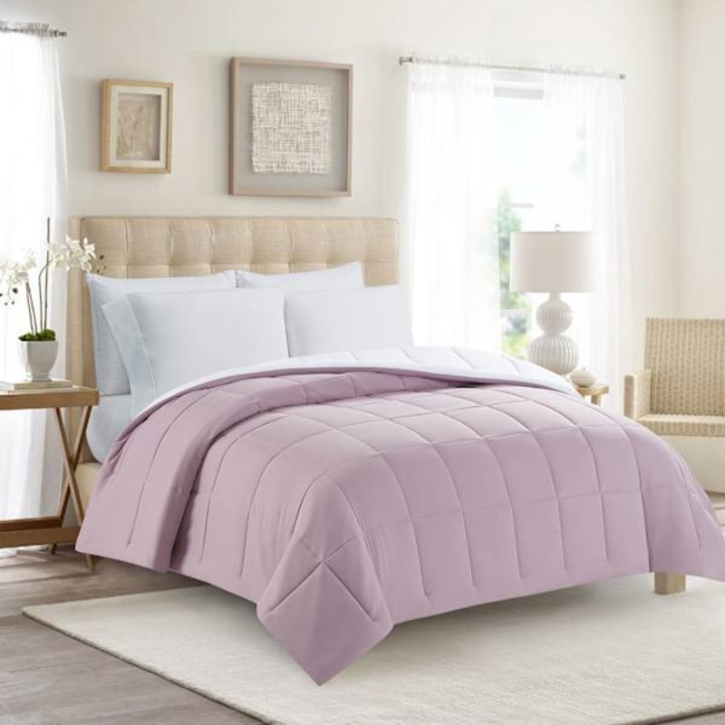 White & Purple Reversible Brushed Microfiber Comforter, King