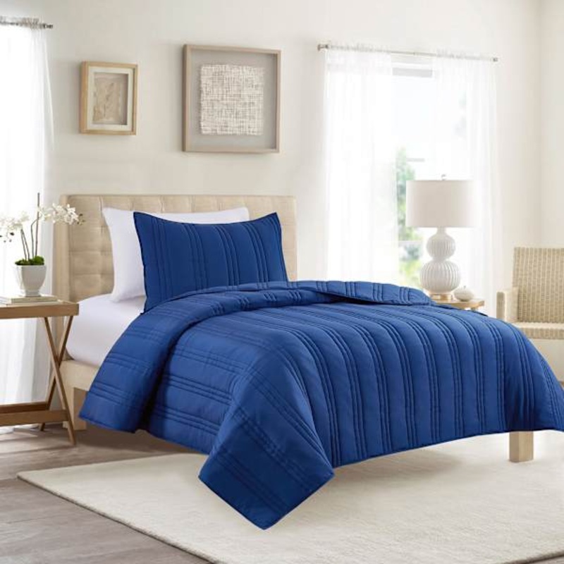 2-Piece Blue Stripe Washed Microfiber Quilt Set, Twin/Twin XL