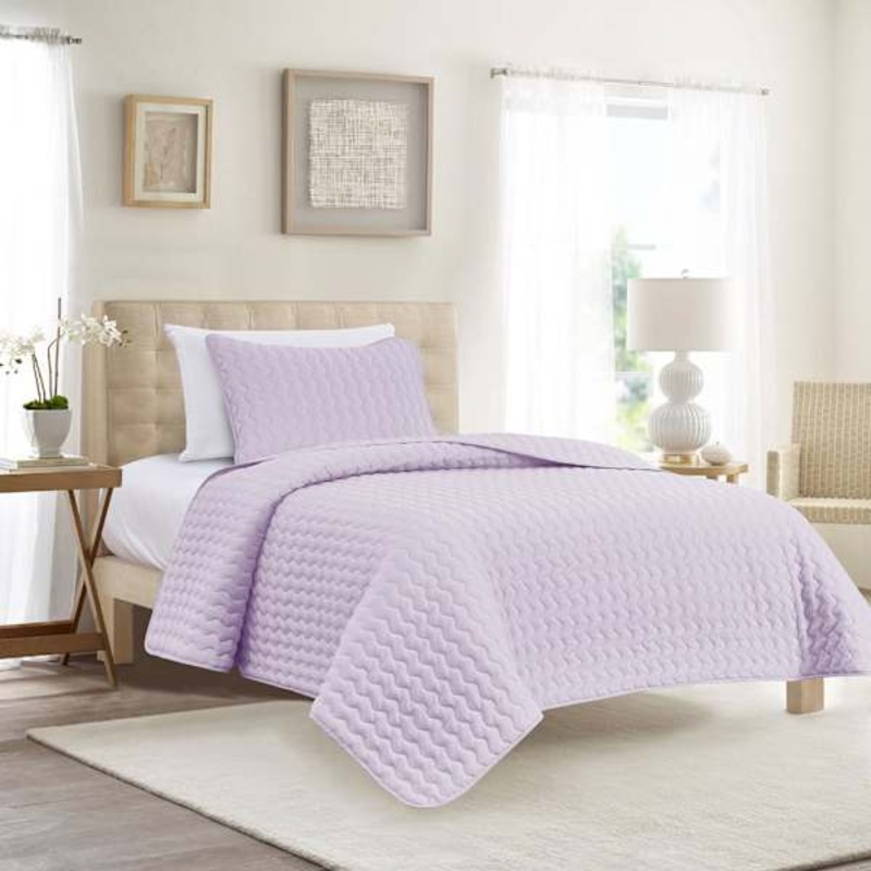 2-Piece Purple Washed Wavy Microfiber Quilt Set, Twin/Twin XL