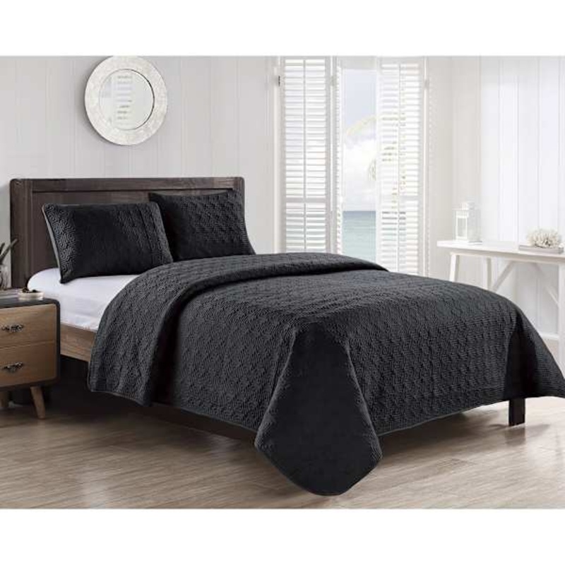 3-Piece Black Ettori Stitch Quilt Set, Full/Queen