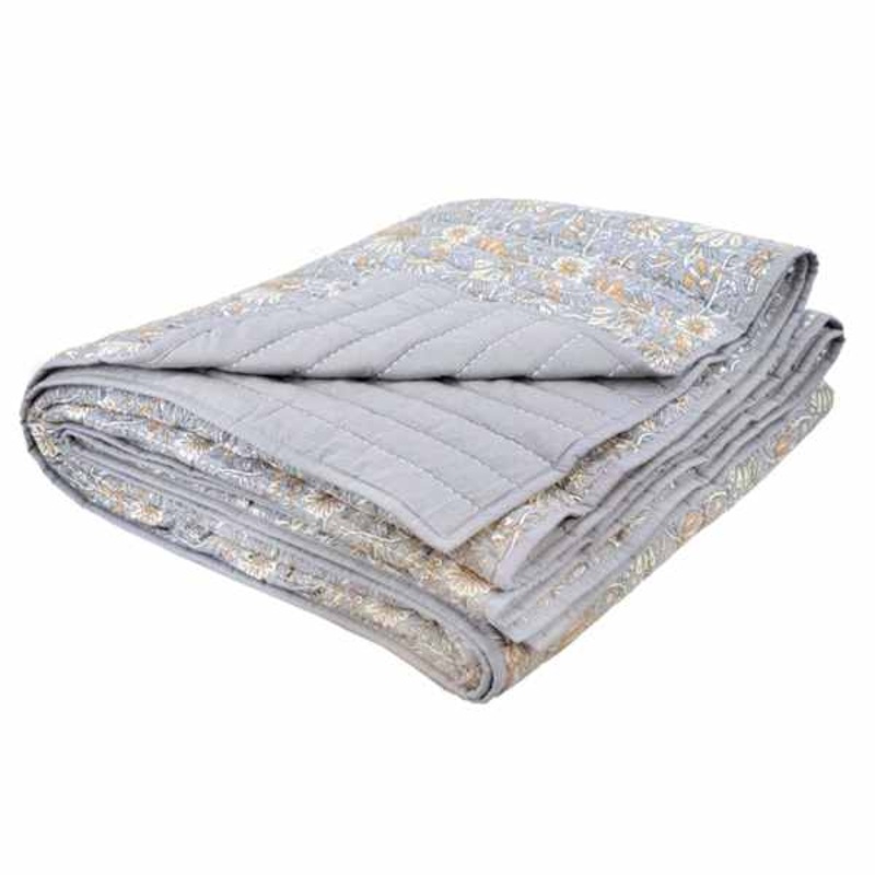 3-Piece Blue Floral Printed Cotton Quilt Set, King