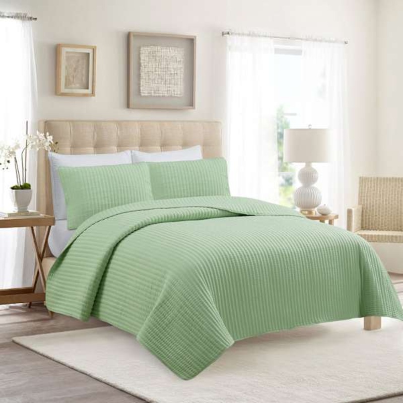3-Piece Green Washed Microfiber Quilt Set, King
