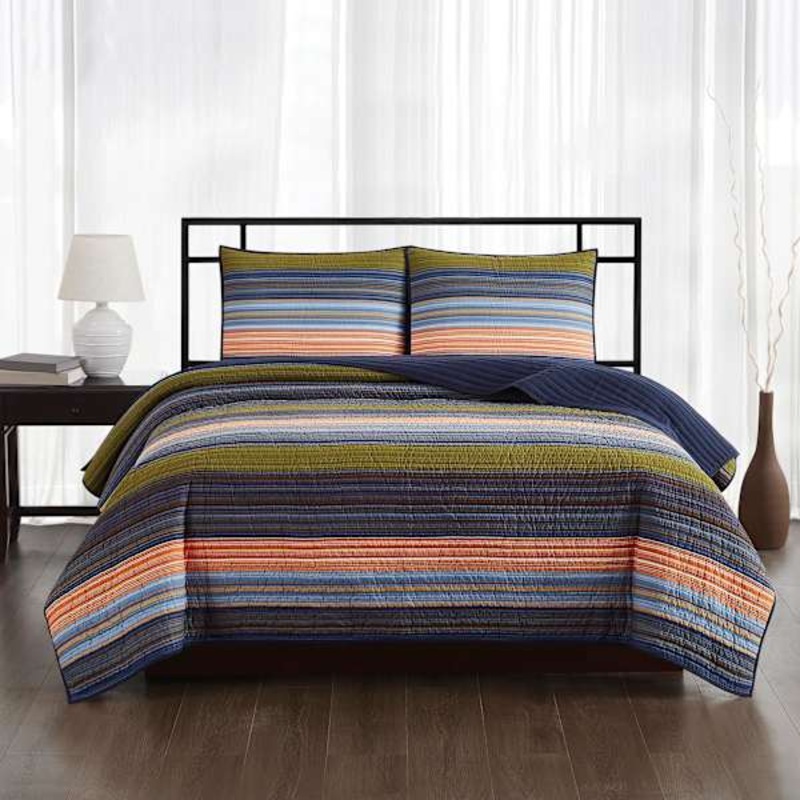 3-Piece Multicolor Striped Quilt Set, Full/Queen